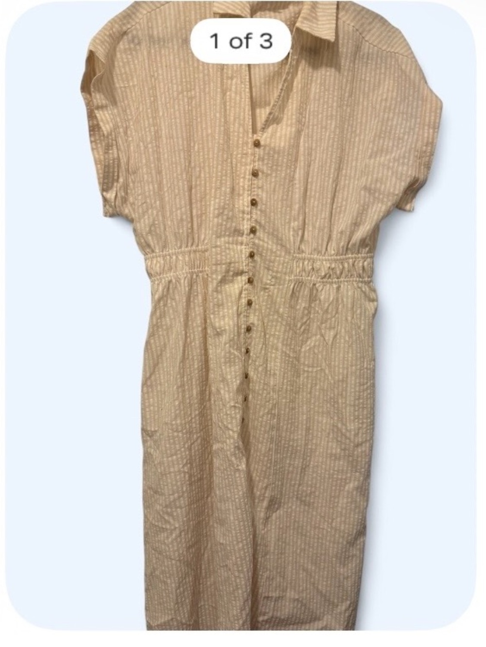 Button-Front Neutral Stripe Midi Dress